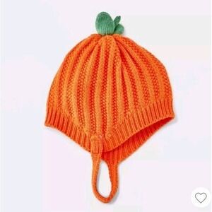 NWT Baby Infant 0-6 Months Cat & Jack Target Knitted Orange Pumpkin Bonnet Hat
